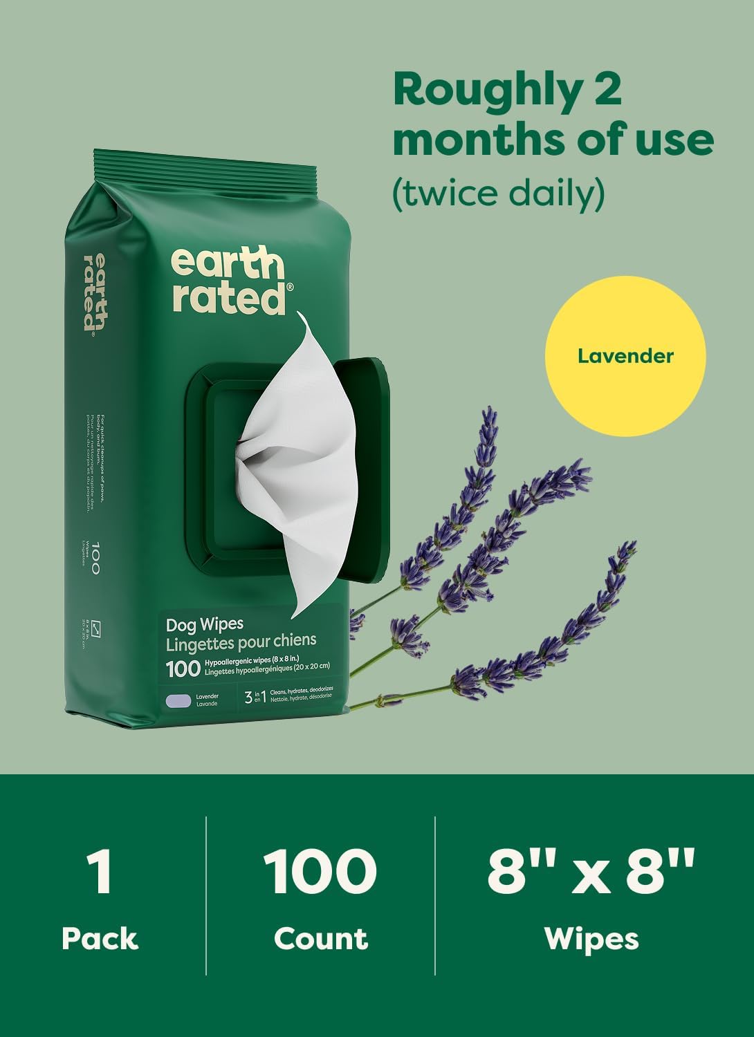 1768780930_597_Earth-Rated-Lavender-Dog-Wipes-Hypoallergenic Earth Rated Lavender Dog Wipes, Hypoallergenic