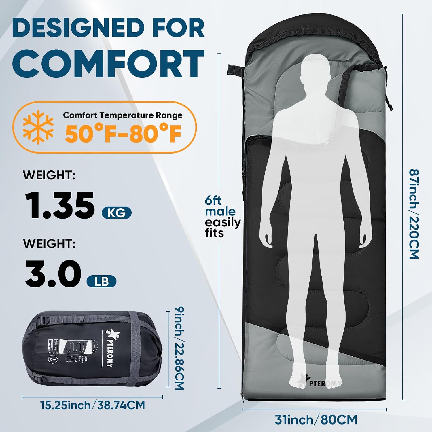 1791006045_260_PTEROMY-Lightweight-Water-Resistant-Sleeping-Bag PTEROMY Lightweight Water-Resistant Sleeping Bag